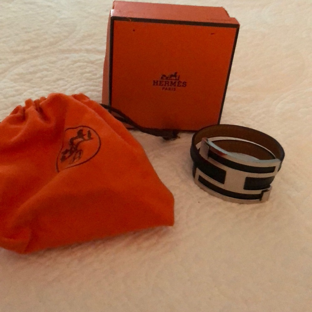 HERMES Pousse leather H slide bracelet